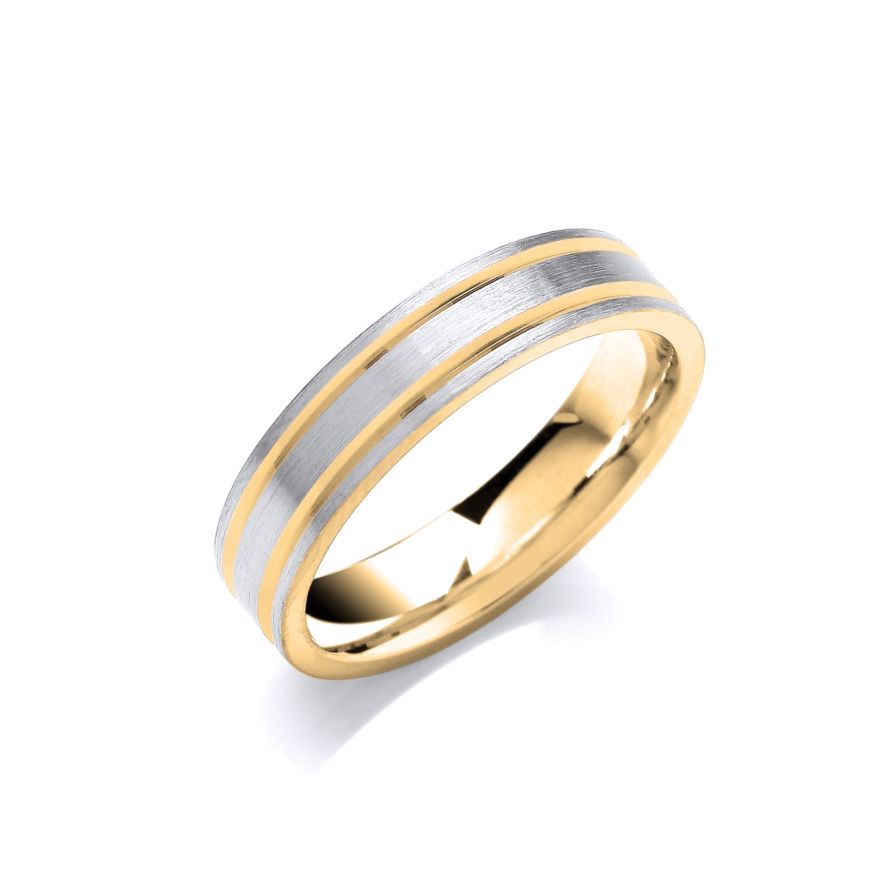 5mm Two Colour Flat Court Matt Finish Parallel Groove Wedding Band - view 4