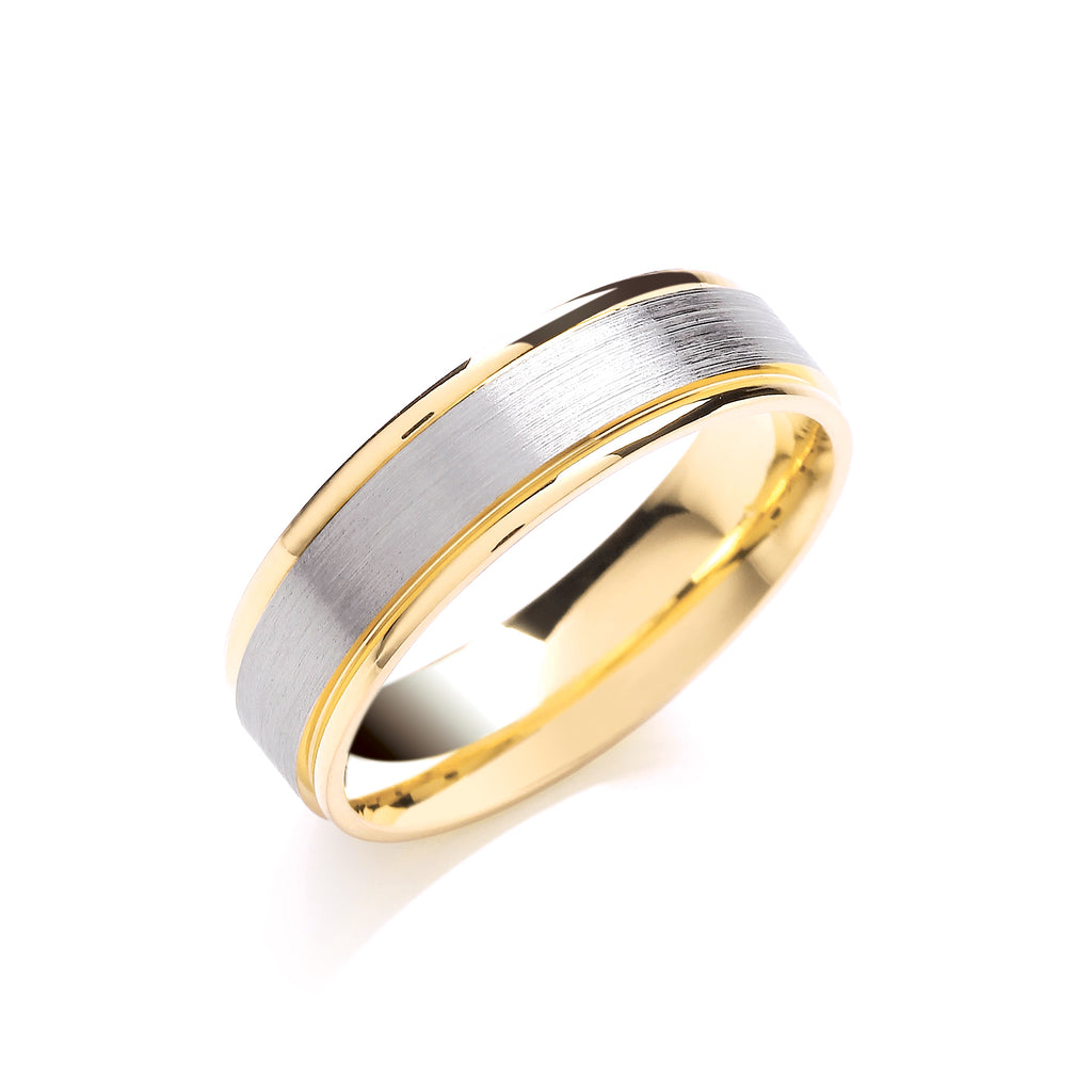6mm Two Colour Flat Court Matt Centre Polish Edge Wedding Band - view 2