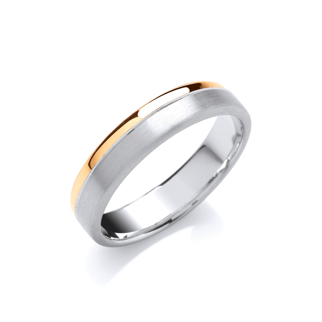 5mm Court Two Colour Matt and Polished Finish Groove Wedding Band - view 2