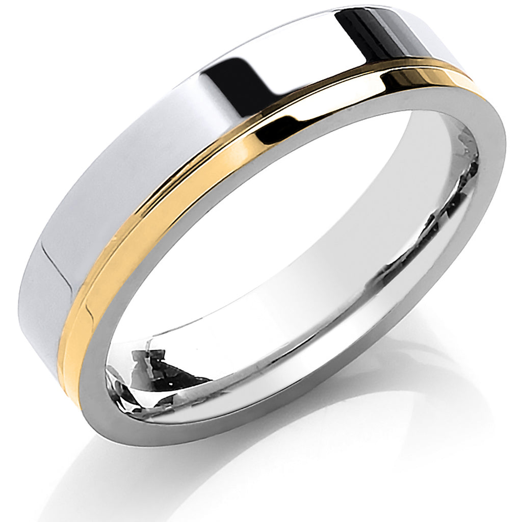 5mm Flat Court Two Colour Side Groove Wedding Band - view 2