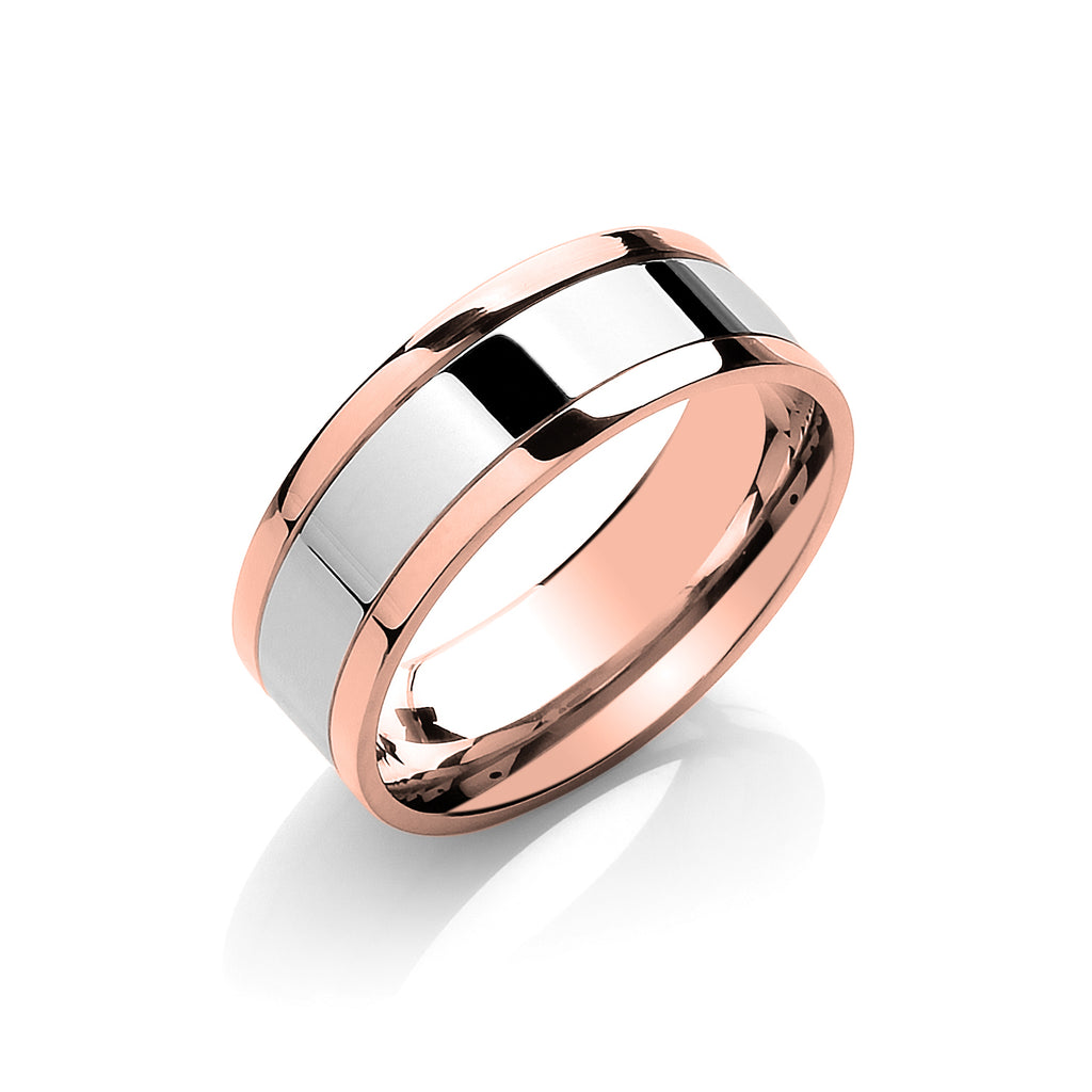 7mm Flat Court Two Colour with Parallel Groove Wedding Band - view 2