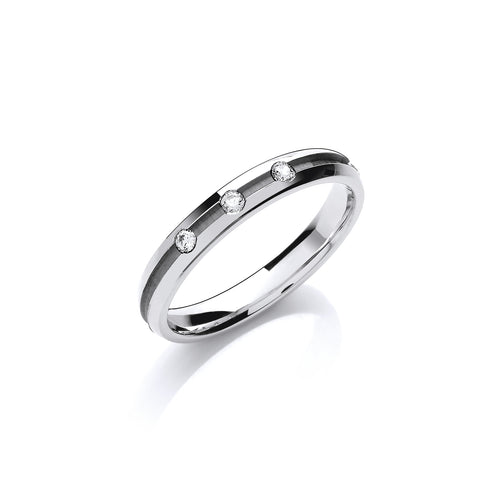 0.06ctw 3st Brilliant Cut Diamond Set 3mm Court Centre Groove Wedding Band