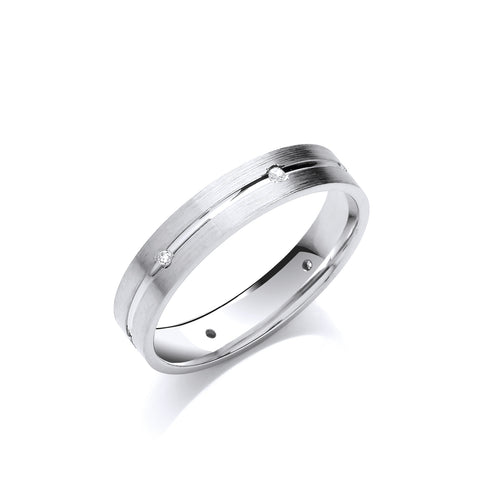 0.06ctw 6st Brilliant Cut Diamond Set 4mm Flat Court Centre Groove Wedding Band
