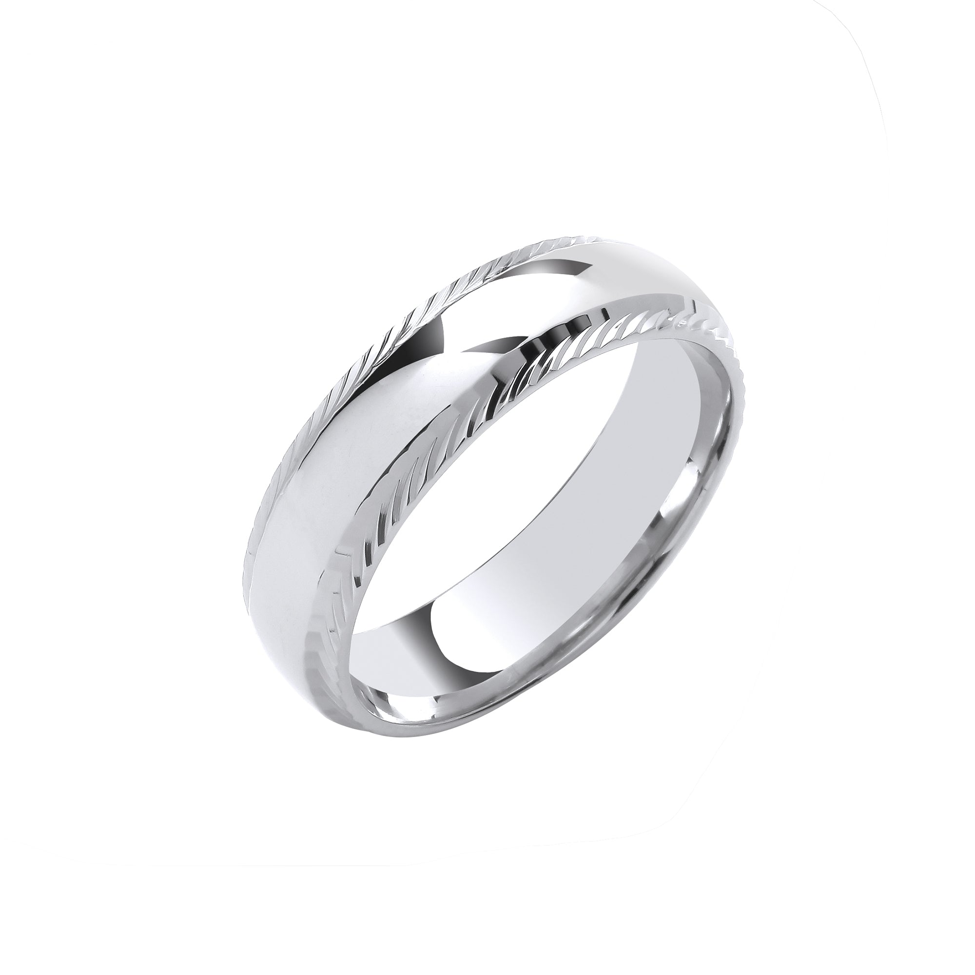 6mm Traditional Court Diamond Cut Edges Wedding Band